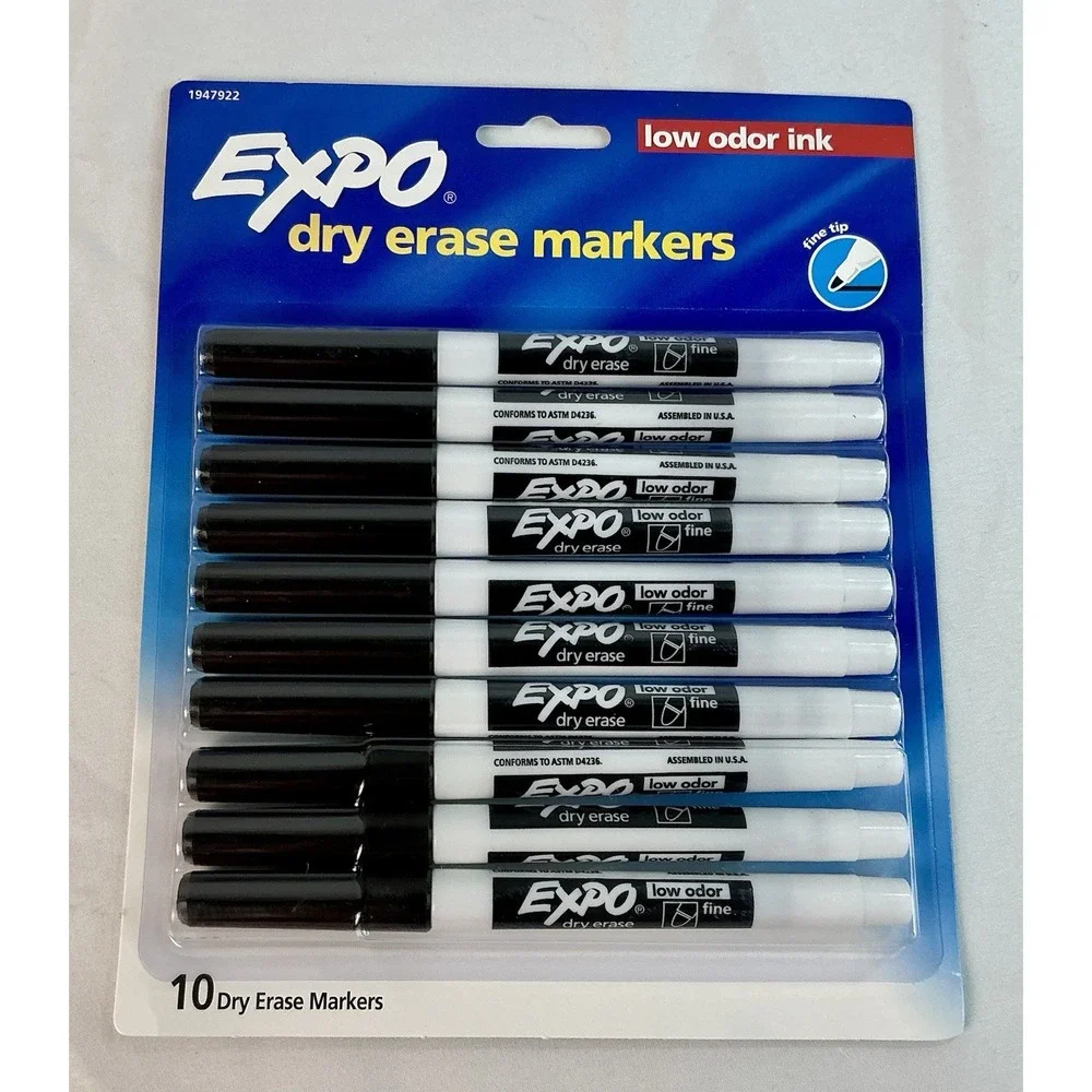 NEW‎ EXPO Low-Odor Dry-Erase Marker, Fine Point, Black, 10/Pack SEALED